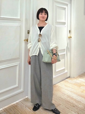 「A part by（アパートバイ）のUVカット/ドロストBIG Vカーディガン（カーディガン/ボレロ、ホワイト系）」を使った、ノノカさん（レディース・156cm）の春コーディネート