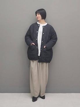 「着痩せ」｜「アイテム（ダウンジャケット/コート）」を使った、ノノカさん（レディース・156cm）の冬コーディネート