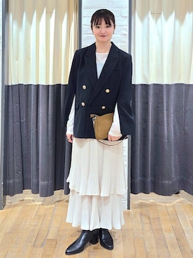 「A part by（アパートバイ）のＷライクテーラードスリットジャケット（テーラードジャケット）」を使った、ノノカさん（レディース・156cm）の秋コーディネート