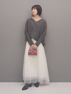 「A part by（アパートバイ）の≪追加3≫ラメチュールプリーツスカート（スカート）」を使った、ノノカさん（レディース・156cm）の冬コーディネート