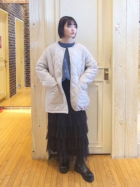 「着痩せ」｜「アイテム（ダウンジャケット/コート）」を使った、ノノカさん（レディース・156cm）の冬コーディネート