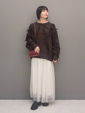 「A part by（アパートバイ）の≪追加3≫ラメチュールプリーツスカート（スカート）」を使った、ノノカさん（レディース・156cm）の冬コーディネート