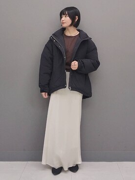 「着痩せ」｜「アイテム（ダウンジャケット/コート）」を使った、ノノカさん（レディース・156cm）の冬コーディネート