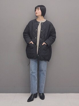 「着痩せ」｜「アイテム（ダウンジャケット/コート）」を使った、ノノカさん（レディース・156cm）の冬コーディネート