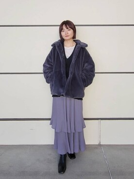 「e/rm（イーアールエム）のファージャケット（その他アウター）」を使った、ノノカさん（レディース・156cm）の冬コーディネート
