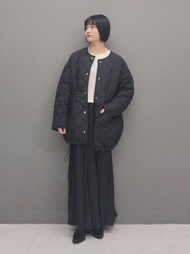 「着痩せ」｜「アイテム（ダウンジャケット/コート）」を使った、ノノカさん（レディース・156cm）の冬コーディネート