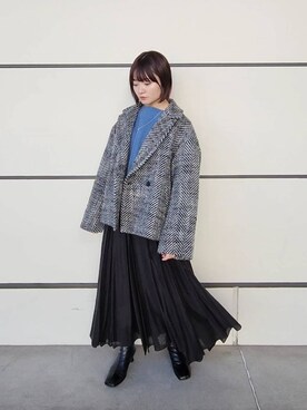 「着痩せ」｜「アイテム（ピーコート）」を使った、ノノカさん（レディース・156cm）の冬コーディネート