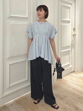 「A part by（アパートバイ）のタックデザインブラウス（シャツ/ブラウス、ブルー系）」を使った、ノノカさん（レディース・156cm）の夏コーディネート