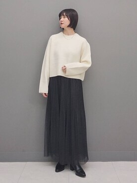「A part by（アパートバイ）の≪追加3≫ラメチュールプリーツスカート（スカート）」を使った、ノノカさん（レディース・156cm）の冬コーディネート