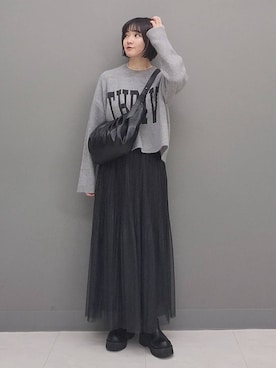 「A part by（アパートバイ）の≪追加3≫ラメチュールプリーツスカート（スカート）」を使った、ノノカさん（レディース・156cm）の冬コーディネート