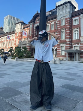 「Goers Studioのアイテム（キャップ）」を使った、aymmm__08さん（メンズ・166cm）の夏コーディネート