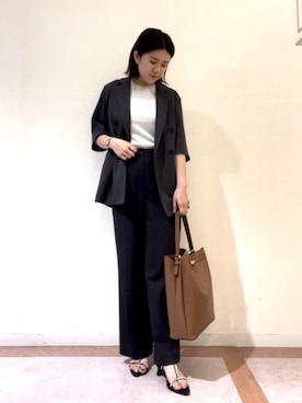 「Te chichi（テチチ）のアイテム（ノーカラージャケット）」を使った、10mei20さん（レディース・158cm）の夏コーディネート