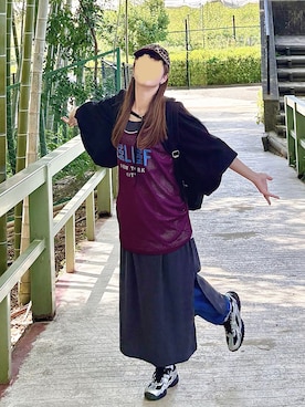 「Ungrid（アングリッド）のアイテム（カーディガン/ボレロ、ブラック系）」を使った、cursedbypinkさん（レディース・155cm）の夏コーディネート
