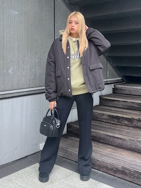 「x-girl_ootd」｜「アイテム（その他アウター）」を使った、Pamelaさん（レディース・161cm）の冬コーディネート