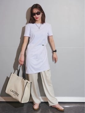 「サテンパンツ」｜「アイテム（ピンク系）」を使った、lunaさん（レディース・161cm）の夏コーディネート