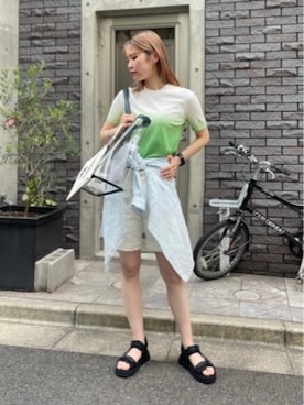 「ショートパンツスタイル」｜「アイテム（ブルー系）」を使った、lunaさん（レディース・161cm）の夏コーディネート