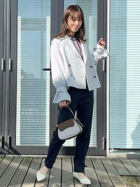 「アイテム（トレンチコート、ブルー系）」を使った、habaさん（レディース・155cm）の春コーディネート