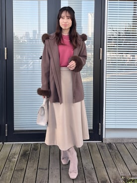 「アイテム（その他アウター、ブラウン系）」を使った、habaさん（レディース・155cm）の冬コーディネート