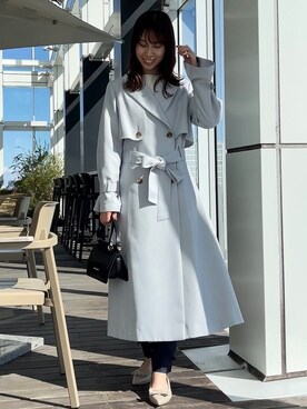 「アイテム（トレンチコート、ブルー系）」を使った、habaさん（レディース・155cm）の春コーディネート