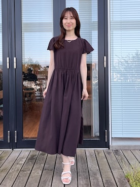 「couture brooch（クチュールブローチ）の【洗える】バックリボンOP（ワンピース、ブラウン系）」を使った、habaさん（レディース・155cm）の春コーディネート