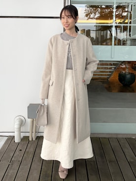 「アイテム（ノーカラーコート）」を使った、habaさん（レディース・155cm）の冬コーディネート