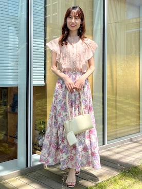 「アイテム（スカート、ピンク系）」を使った、habaさん（レディース・155cm）の夏コーディネート