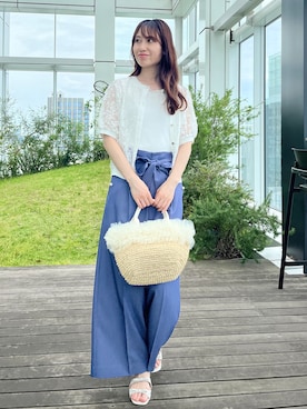 「couture brooch（クチュールブローチ）の【洗える】フラワーレース カーディガン（カーディガン/ボレロ、ホワイト系）」を使った、habaさん（レディース・155cm）の夏コーディネート