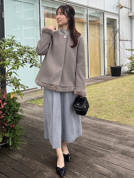 「アイテム（ノーカラーコート）」を使った、habaさん（レディース・155cm）の冬コーディネート