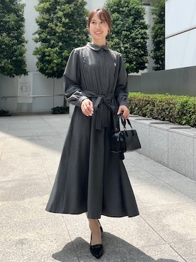 「couture brooch（クチュールブローチ）のダブルリボンパンプス（パンプス、ブラック系）」を使った、habaさん（レディース・155cm）の夏コーディネート