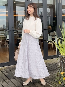「アイテム（スカート、パープル系）」を使った、habaさん（レディース・155cm）の冬コーディネート