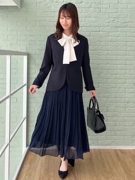 「卒業式コーデ」｜「アイテム（ノーカラージャケット）」を使った、habaさん（レディース・155cm）の冬コーディネート