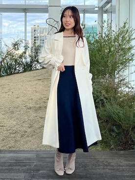「アイテム（トレンチコート、ホワイト系）」を使った、habaさん（レディース・155cm）の冬コーディネート