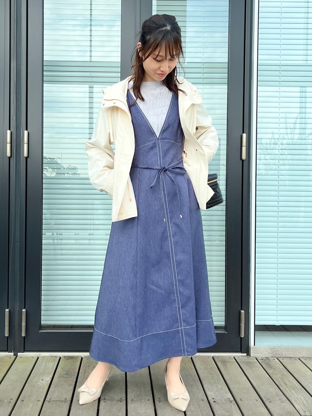大人可愛い・キレイめジャンスカ】デニムライク細リボン