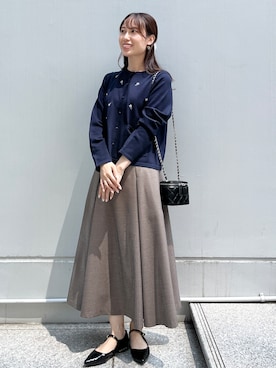 「couture brooch（クチュールブローチ）のタックプリーツスカート（スカート、ブラウン系）」を使った、habaさん（レディース・155cm）の夏コーディネート