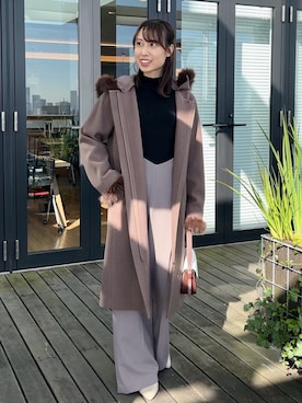 「ファーコート」｜「アイテム（ハンドバッグ）」を使った、habaさん（レディース・155cm）の冬コーディネート