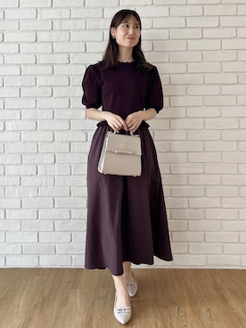 「couture brooch（クチュールブローチ）のほんのり甘い フリルニット ドッキングワンピース【洗濯機可】（ワンピース、レッド系）」を使った、habaさん（レディース・155cm）の夏コーディネート