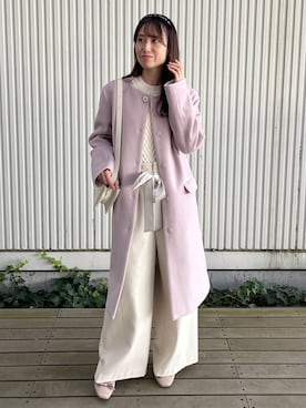 「アイテム（ノーカラーコート）」を使った、habaさん（レディース・155cm）の冬コーディネート