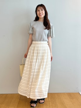 「couture brooch（クチュールブローチ）の【洗える】袖レース テレコトップス（Tシャツ/カットソー、グリーン系）」を使った、habaさん（レディース・155cm）の夏コーディネート
