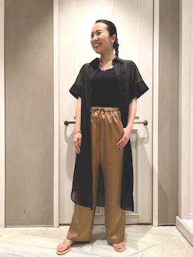 「ブラウンパンツ」｜「アイテム（ワンピース/ドレス）」を使った、平沼 彩花さん（レディース・161cm）の夏コーディネート