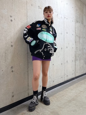 「XLARGE（エクストララージ）のアイテム（その他アウター）」を使った、竹市咲来さん（レディース・167cm）の秋コーディネート