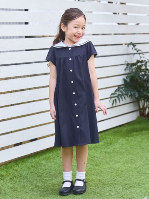 接触冷感】【KIDS】セーラーAラインワンピース（ワンピース