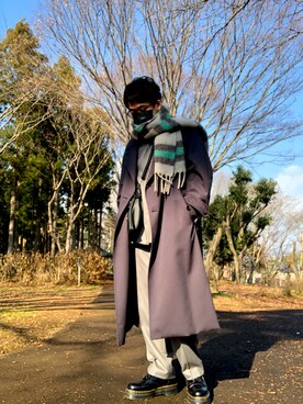 「LIDNM（リドム）のアイテム（トレンチコート）」を使った、yatto1021さん（メンズ・174cm）の冬コーディネート