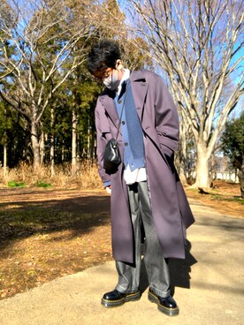 「LIDNM（リドム）のアイテム（トレンチコート）」を使った、yatto1021さん（メンズ・174cm）の冬コーディネート