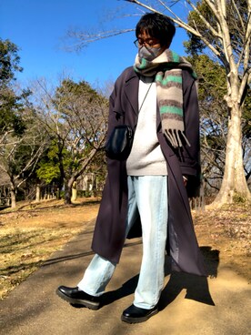 「LIDNM（リドム）のアイテム（トレンチコート）」を使った、yatto1021さん（メンズ・174cm）の冬コーディネート