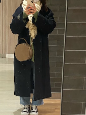 「archives（アルシーヴ）のアイテム（ノーカラーコート）」を使った、Hozu🧸さん（レディース・154cm）の冬コーディネート