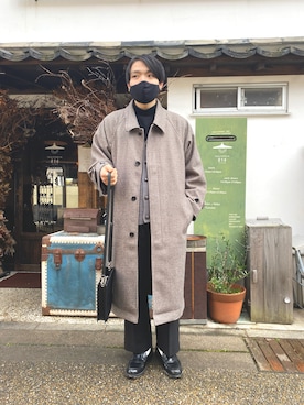 「EMMA CLOTHES（エマクローズ）のアイテム（ステンカラーコート）」を使った、クロさん（メンズ・170cm）の冬コーディネート
