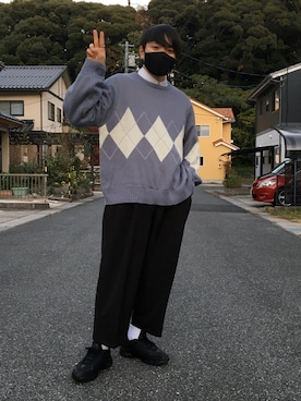 「Adoon plain（アドーンプレーン）のアイテム（ニット/セーター）」を使った、クロさん（メンズ・170cm）の秋コーディネート