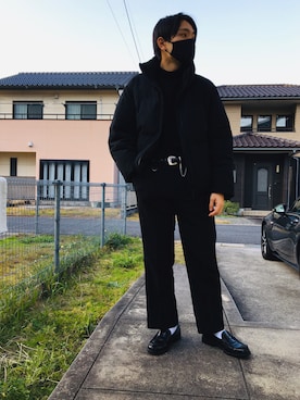 「MASONPRINCE（メイソンプリンス）の9カラー TR素材タックスラックス SK1808 【MASONPRINCE】（スラックス）」を使った、クロさん（メンズ・170cm）の秋コーディネート