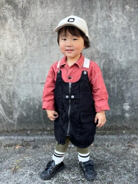 「アイテム（レギンス/スパッツ、グリーン系）」を使った、yayaさん（キッズ・90cm）の冬コーディネート