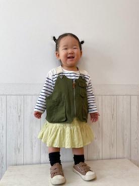 「petit main（プティマイン）のアイテム（スカート）」を使った、yayaさん（キッズ・80cm）の冬コーディネート